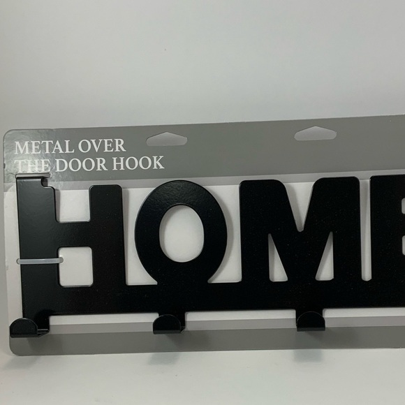 Over The Door Hook Rack 4 Hooks Black Matte Finish Metal “HOME” - Picture 6 of 6